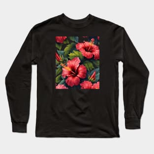 Fantasy Florals Hawaiian Hibiscus Vector Art 2 Long Sleeve T-Shirt